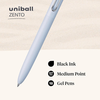 uni-ball Zento Gel Ink Rollerball Pens, 4 Black Medium Point Smooth Writing Pens, Colored Japanese Pens, Muted Colors