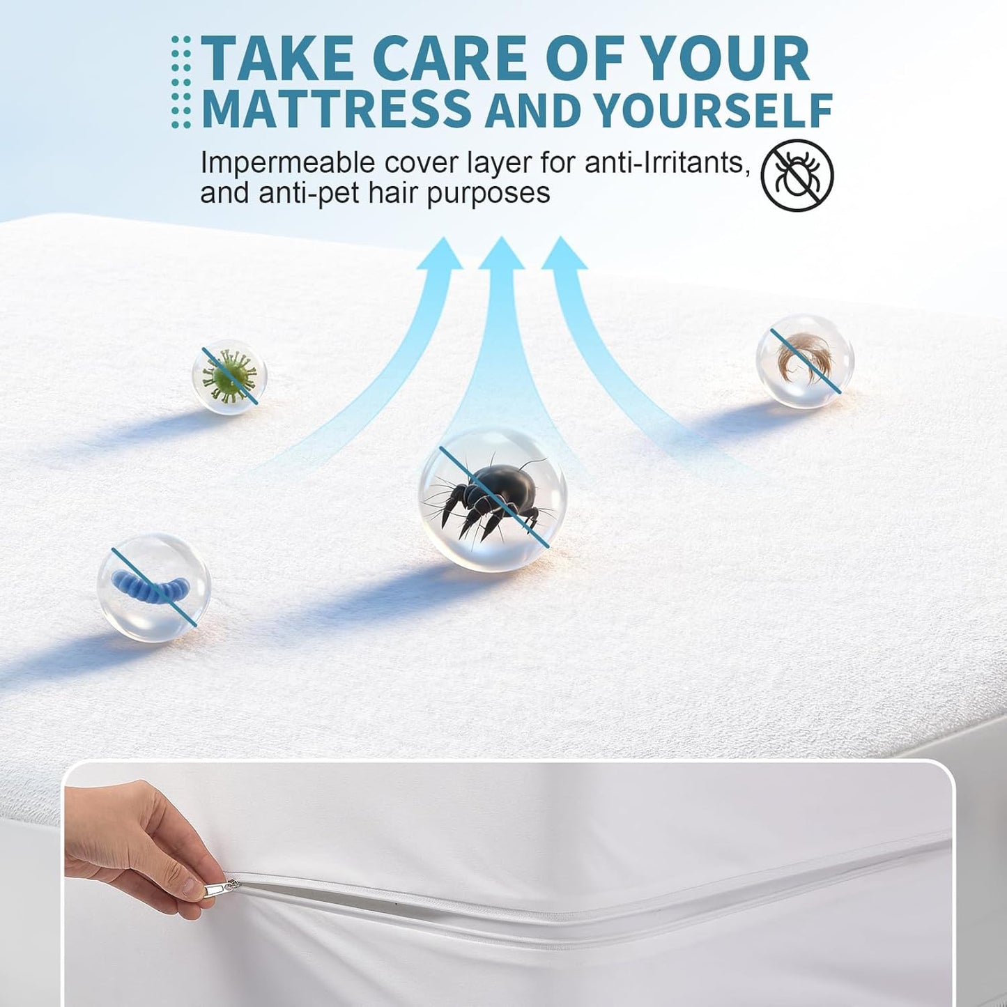 OhGeni 100% Waterproof Queen Size Mattress Protector,Soft Mattress Pad, Cooling Breathable Fitted Sheets,Washable Bed Cover,Non-Slip Deep Pocket,Noiseless for Bedroom