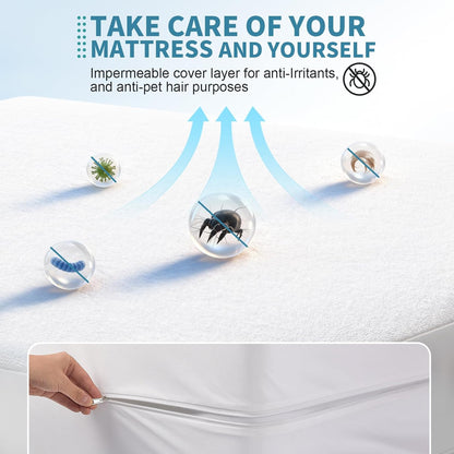 OhGeni 100% Waterproof Queen Size Mattress Protector,Soft Mattress Pad, Cooling Breathable Fitted Sheets,Washable Bed Cover,Non-Slip Deep Pocket,Noiseless for Bedroom