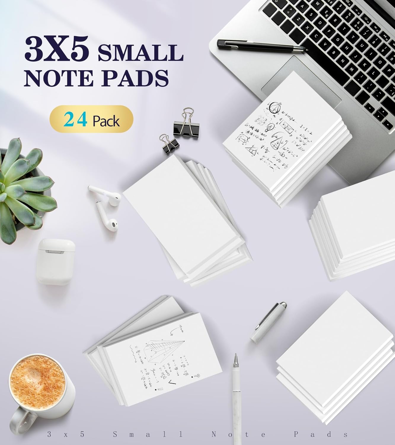 Notepads 3x5, 6 Pack Small Note Pads, Server Note Pad, Scratch Pads 3x5, Memo Pads White Paper, 50 Sheets per Blank Note pads 3''x5'', Small Writing Pads Pocket Notepads for Office School Home Supplies