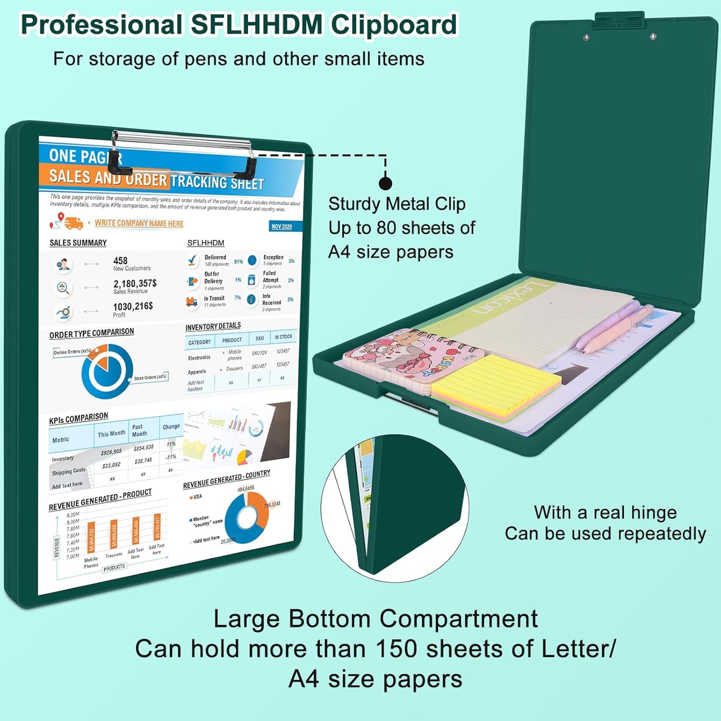 SFLHHDM Clipboard with Storage,Heavy Duty Clip Boards 8.5x11 with 2 Storage Case,Clear Visible Panel Storage Clipboards,Side Opening Nursing Clipboard Folder for Office Supplies-Light Purple
