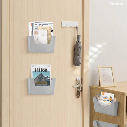 YOHOM No Drilling File Holder Wall Mails Magazines Organizer Adhesive Door Mount, Single Pocket(WHITE, 1 PCS)