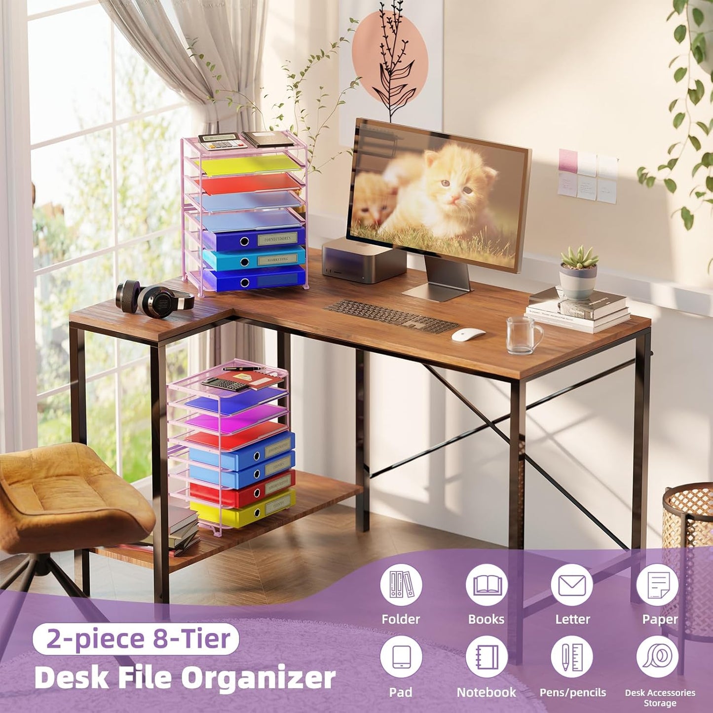 Simple Trending 2 Pack 8 Tier Letter Tray Paper - Mesh Desk File Organizer for Office School Desktop, Black