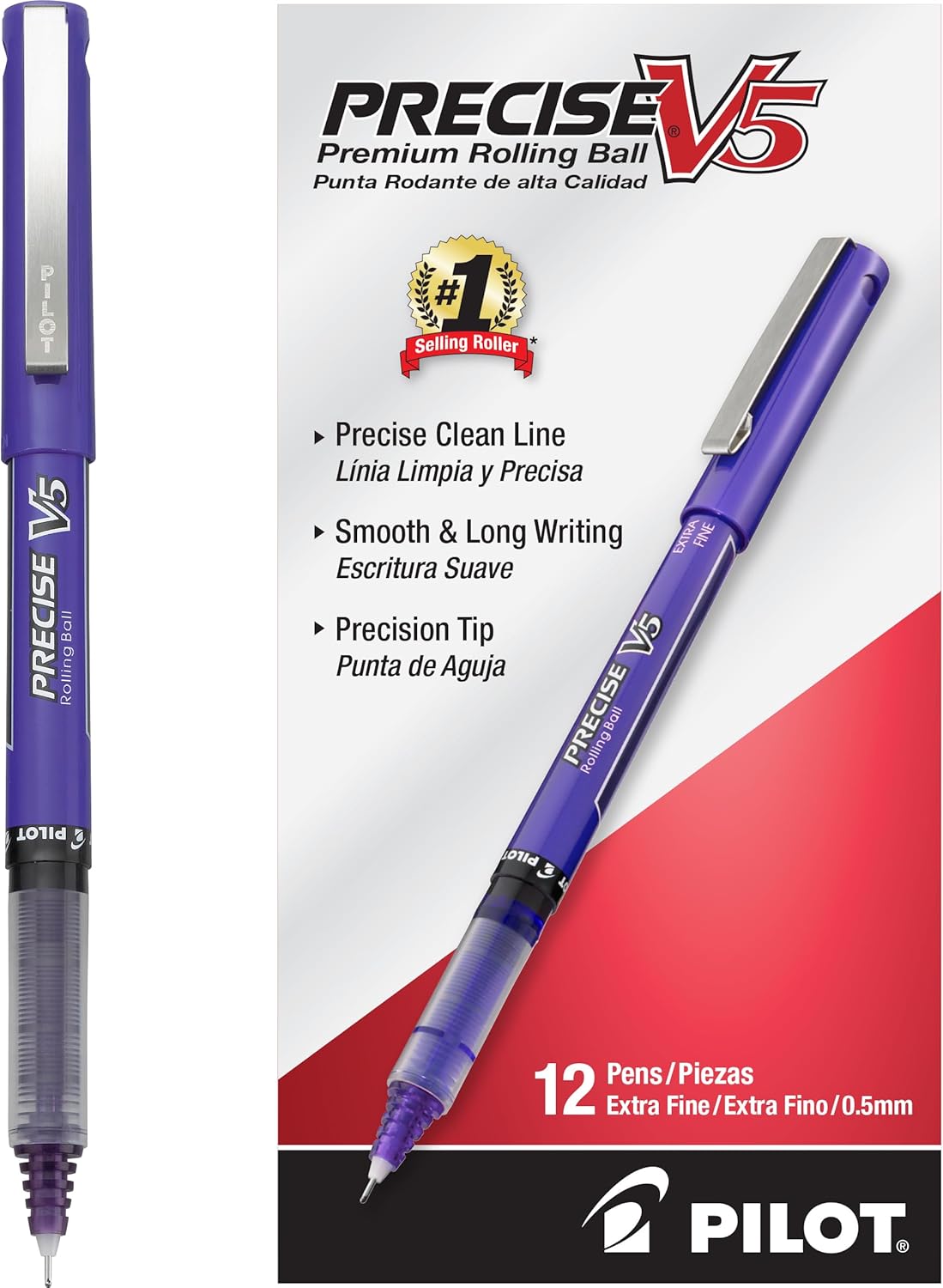 PILOT Precise V5 Stick Liquid Ink Rolling Ball Stick Pens, Extra Fine Point (0.5mm) Assorted Ink Colors, 12-Pack (31888)