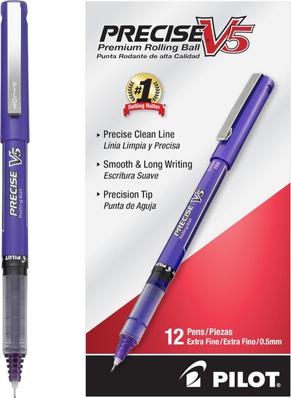 PILOT Precise V5 Stick Liquid Ink Rolling Ball Stick Pens, Extra Fine Point (0.5mm) Assorted Ink Colors, 12-Pack (31888)