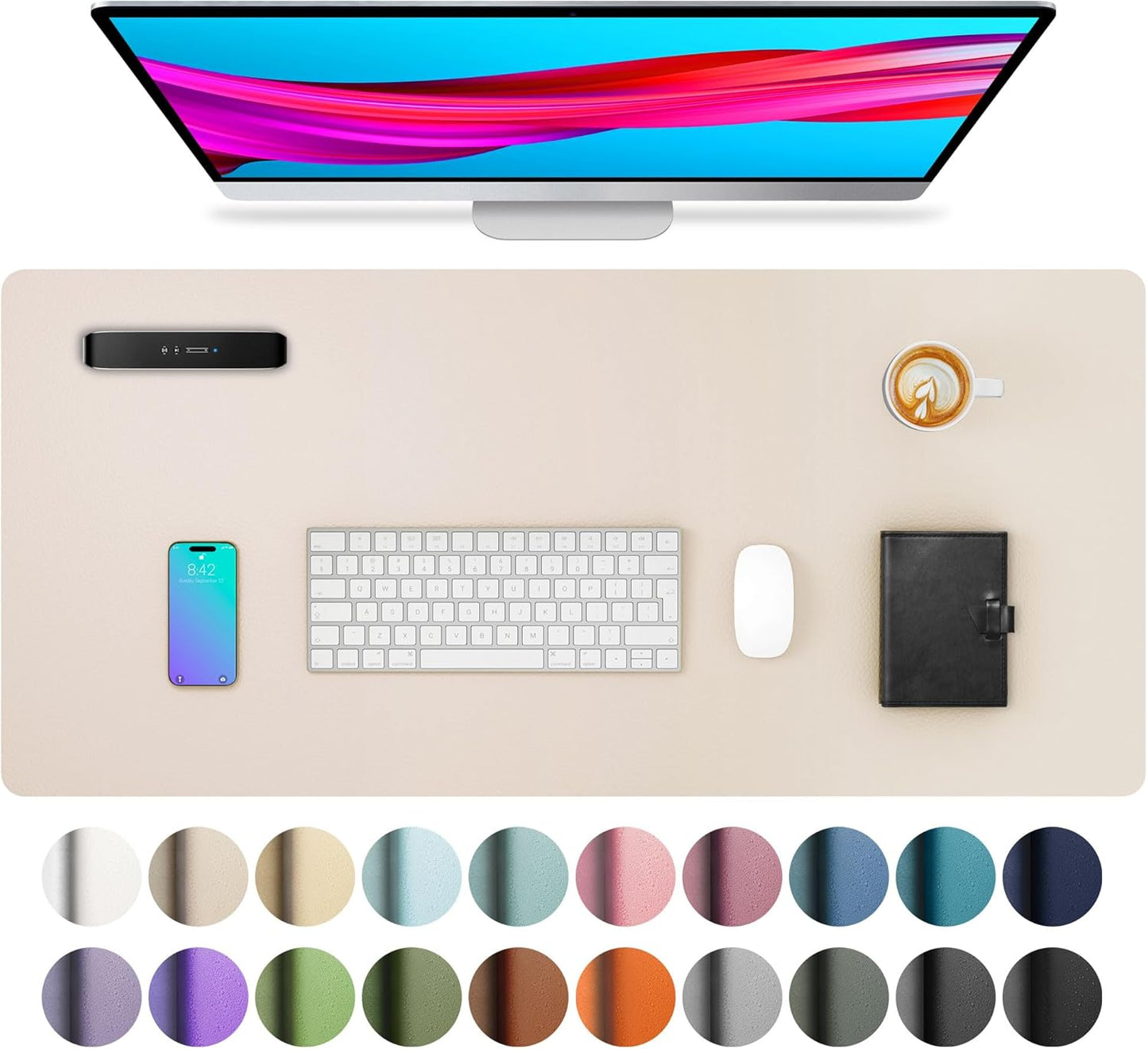 Aothia Non-Slip Waterproof PU Leather Desk Pad Protector for Mouse, Writing Desk, Office, Home, Laptop Blotter, 23.6" x 13.7", Black - Colors B