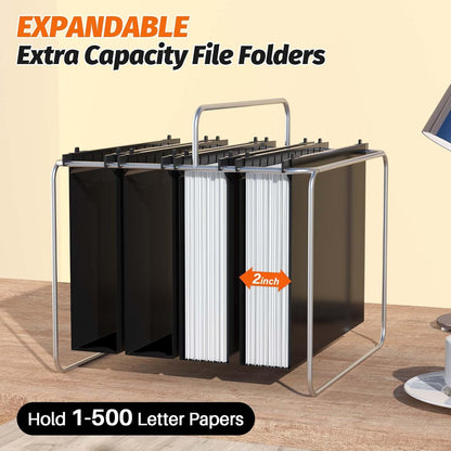 Shutex Extra Capacity Plastic Hanging File Folders,12 Pack Reinforced Hang Folders,Heavy Duty 2 Inch Expansion,Plastic Filing Cabinet Folders,Letter Size,Designed for Bulk Files, Medical Charts,Blue