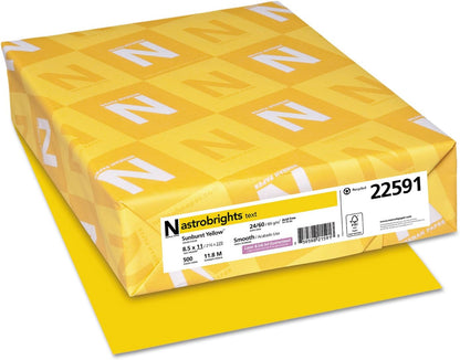 Astrobrights Color Paper, 8.5” x 11”, 24 lb/89 gsm, Sunburst Yellow, 500 Sheets (22591)