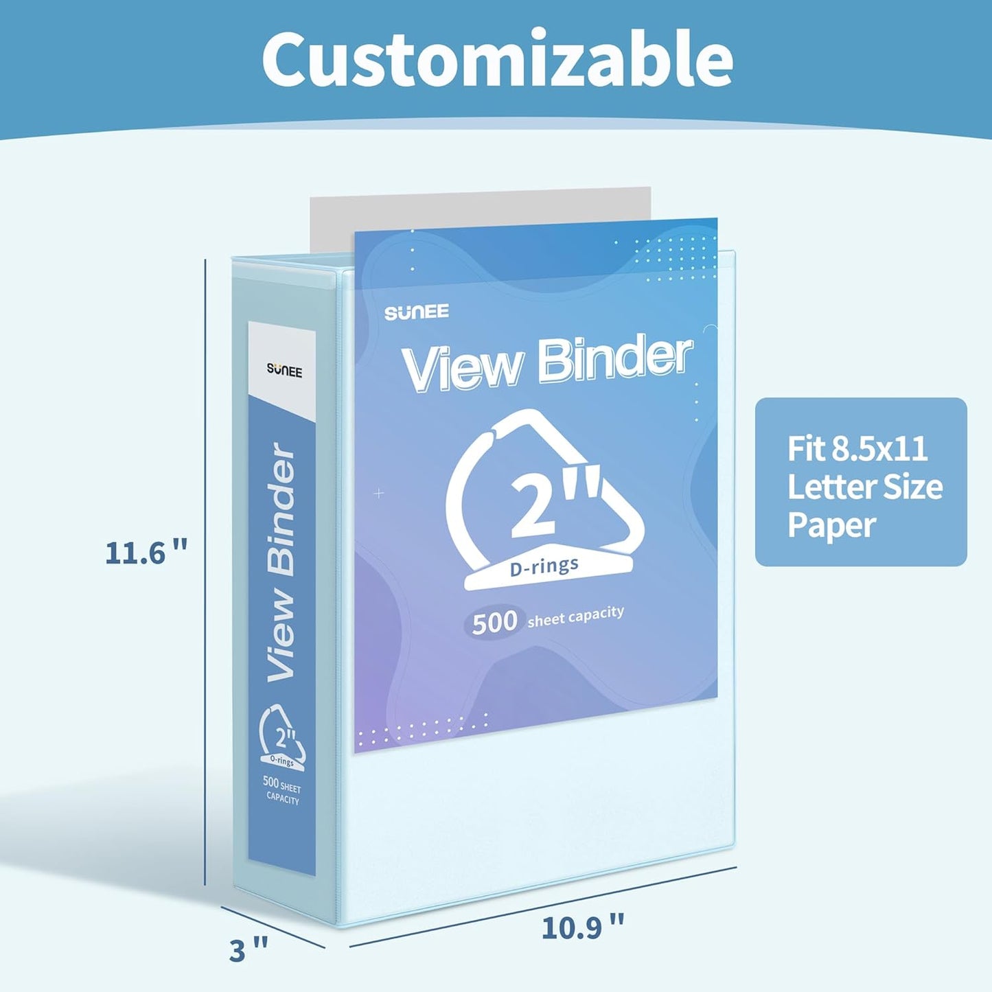 SUNEE 3 Ring Binder 2 Inch, Clear View Binder Three Ring PVC-Free (Fit 8.5x11 Inches) for School or Office Supplies, Light Purple, 1 Pack