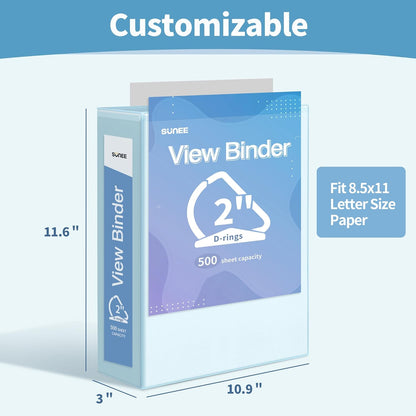 SUNEE 3 Ring Binder 2 Inch, Clear View Binder Three Ring PVC-Free (Fit 8.5x11 Inches) for School or Office Supplies, Light Purple, 1 Pack