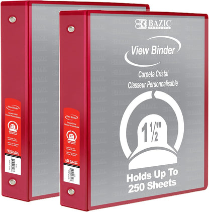 BAZIC Products 3 Ring Binder - Burgundy, Economy View Binder with Clear Overlay Cover and Round Rings, Organizer for School Office Home Use, 1.5-inch Capacity Holds 280 Sheets Paper, 1-Pack