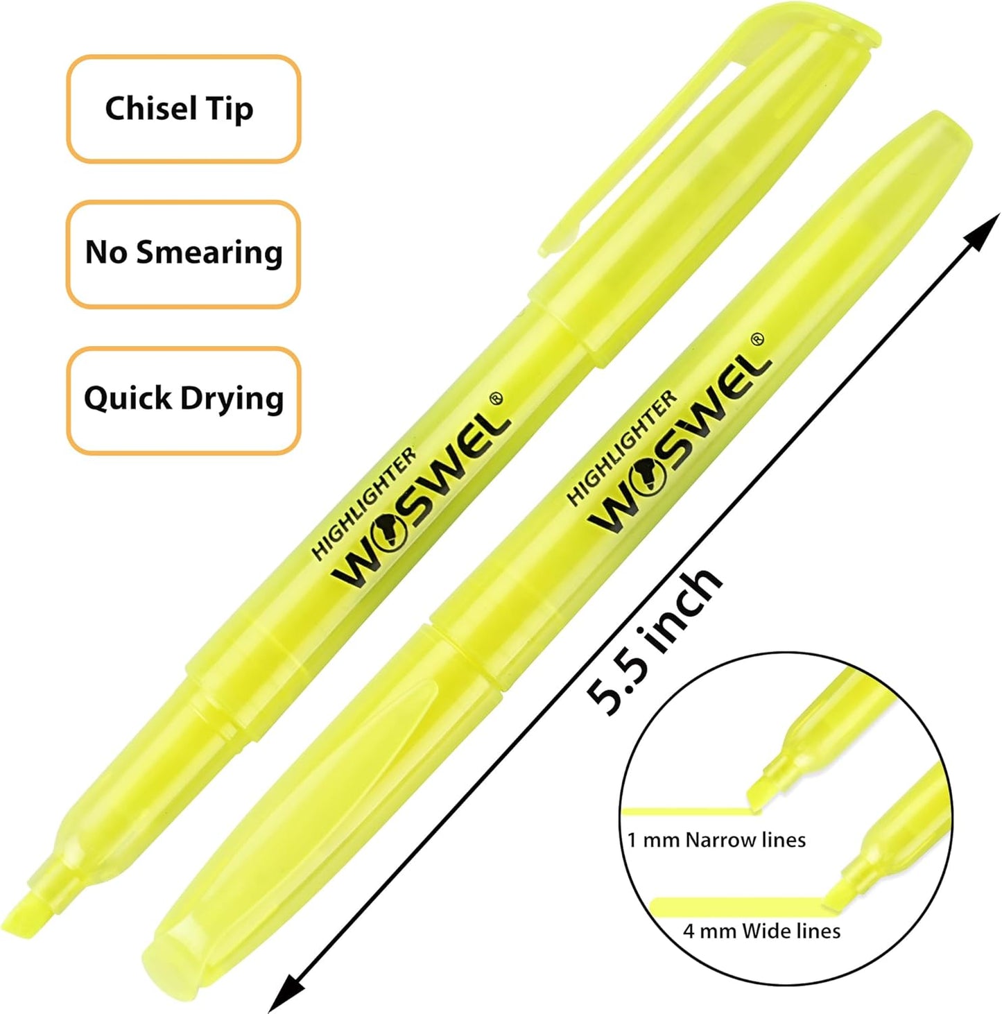 WOSWEL Highlighters Bulk 120 Pack Fluorescent Yellow Markers with Chisel Tip for Classroom Office Home