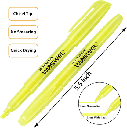 WOSWEL Highlighters Bulk 120 Pack Fluorescent Yellow Markers with Chisel Tip for Classroom Office Home