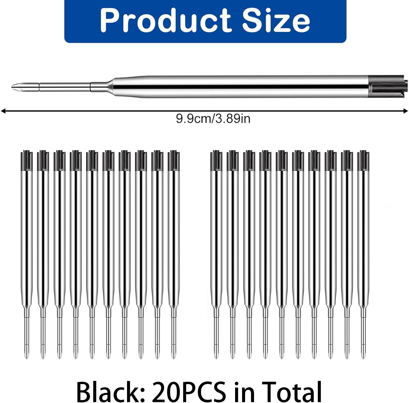 20 Pack Ink Pen Refills for Parker, Ballpoint Pen Refills, 3.9" Medium 1.0 mm Tip, Smooth Quick-Drying Ink for Click Pens,20 Black Replacement Refills for Long-Lasting Writing