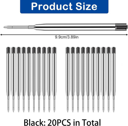 20 Pack Ink Pen Refills for Parker, Ballpoint Pen Refills, 3.9" Medium 1.0 mm Tip, Smooth Quick-Drying Ink for Click Pens,20 Black Replacement Refills for Long-Lasting Writing