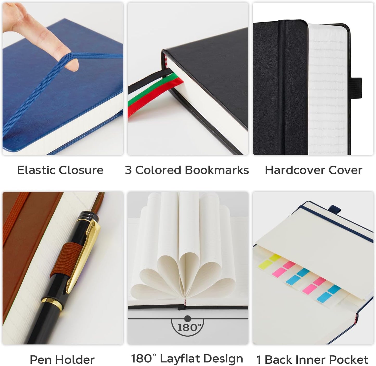 Hardcover Lined Notebook Journal for Writing, 320 Pages Leather Thick College Ruled Notebook Journal with 100GSM Paper, A5 (5.7'' X 8.4'') Daily Journal for Women Men Work Organization, Black