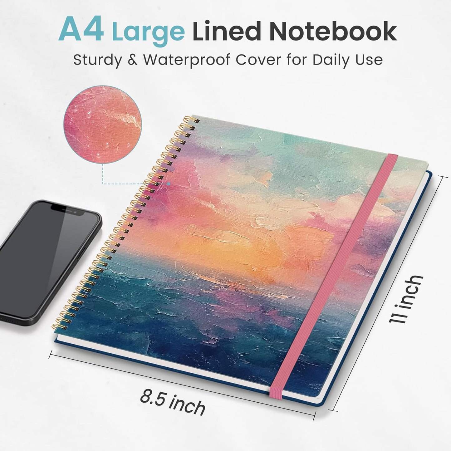 Taja Large Spiral Lined Journal for Women, 8.5" x 11" Notebooks for Work Collge Ruled, A4 Aesthetic Cute Journaling Notebooks for Writing, Plastic Cover, Celestial