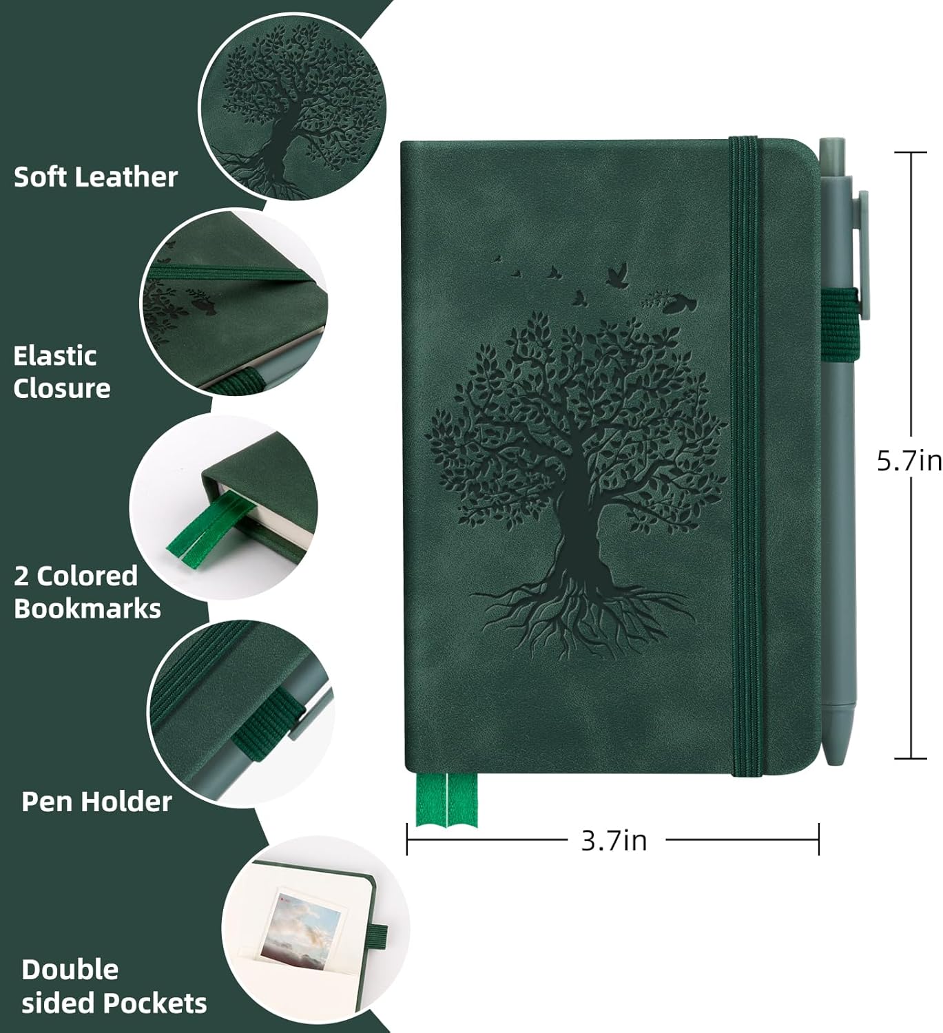 3 Pack Pocket Journaling Notebooks, A6 Small Notebook For Note Taking Journaling Notebooks Journals For Writing Mini Note Pads With Pen Holder 120 Pages 100 GSM Thick Paper(Nude, Brown, Forest Green)