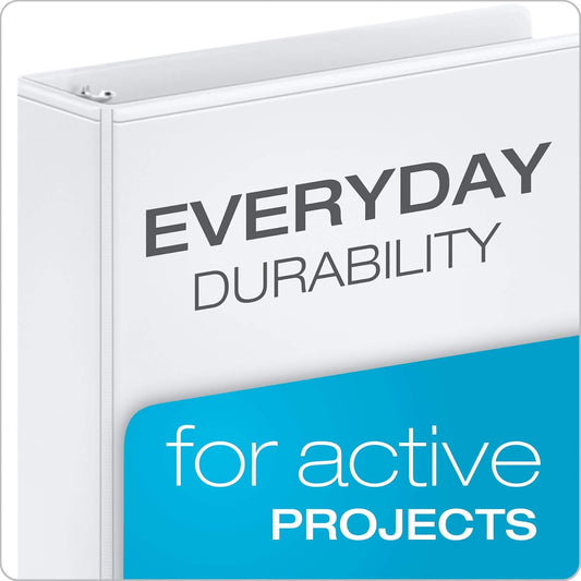 Cardinal Economy 3-Ring Binders, 3", Slant-D Rings, Holds 725 Sheets, ClearVue Presentation View, Non-Stick, White, Case of 6 (90771)