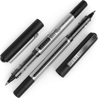 ARTEZA Rollerball Pens, 20 Pack Black Roller Ball Pens, 0.5 mm Needle Point Extra Fine Tip, Quick-Dry Fade-Resistant Liquid Ink for Note-Taking, Bullet Journals, Planners, and Office Use
