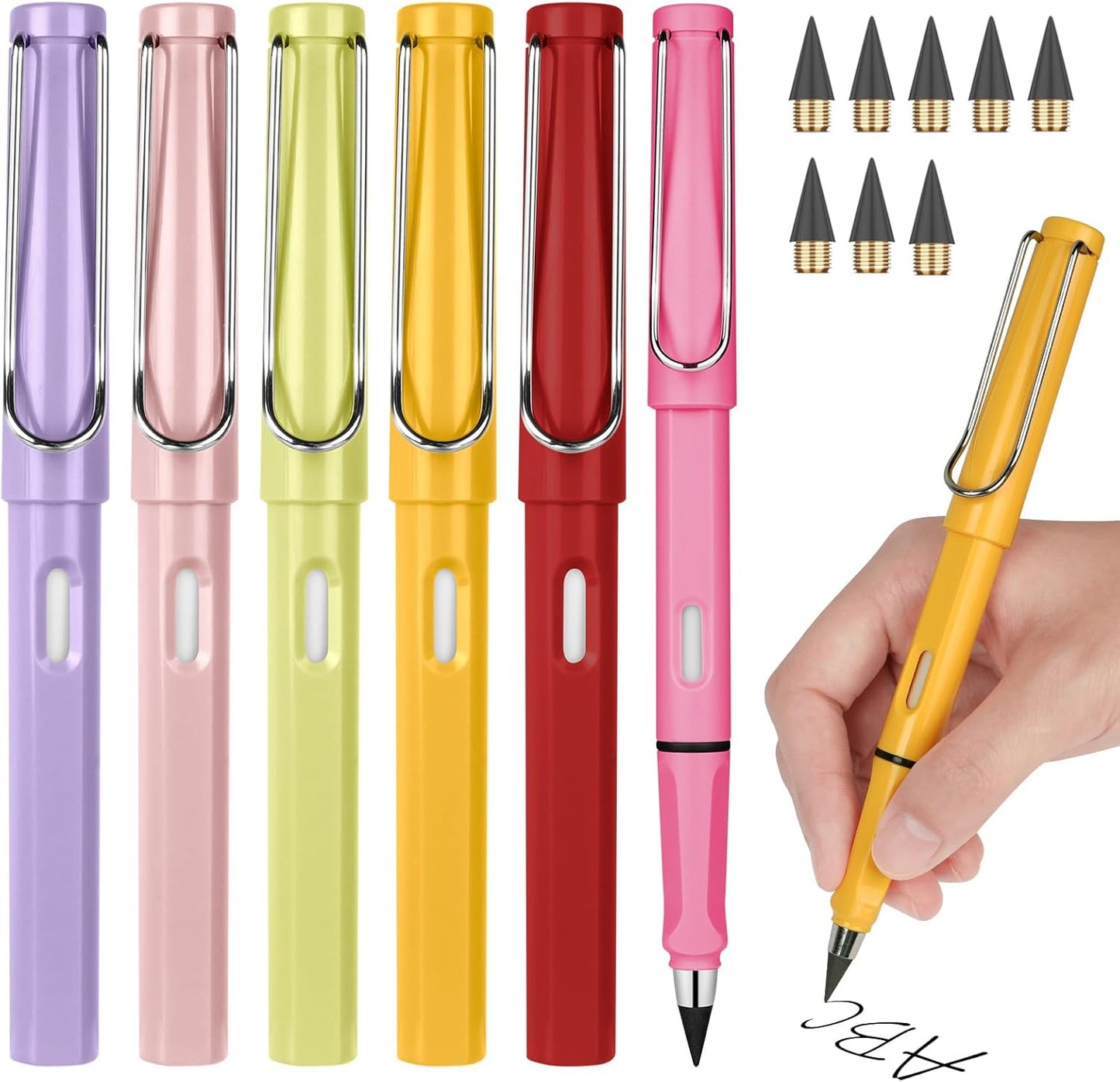 Ainiv Inkless Pencil with Eraser - 5 Sets Infinity Pencil, Reusable with Extra 5 Eraser & 5 Replaceable Nibs for Home, Office & School Writing, Drawing