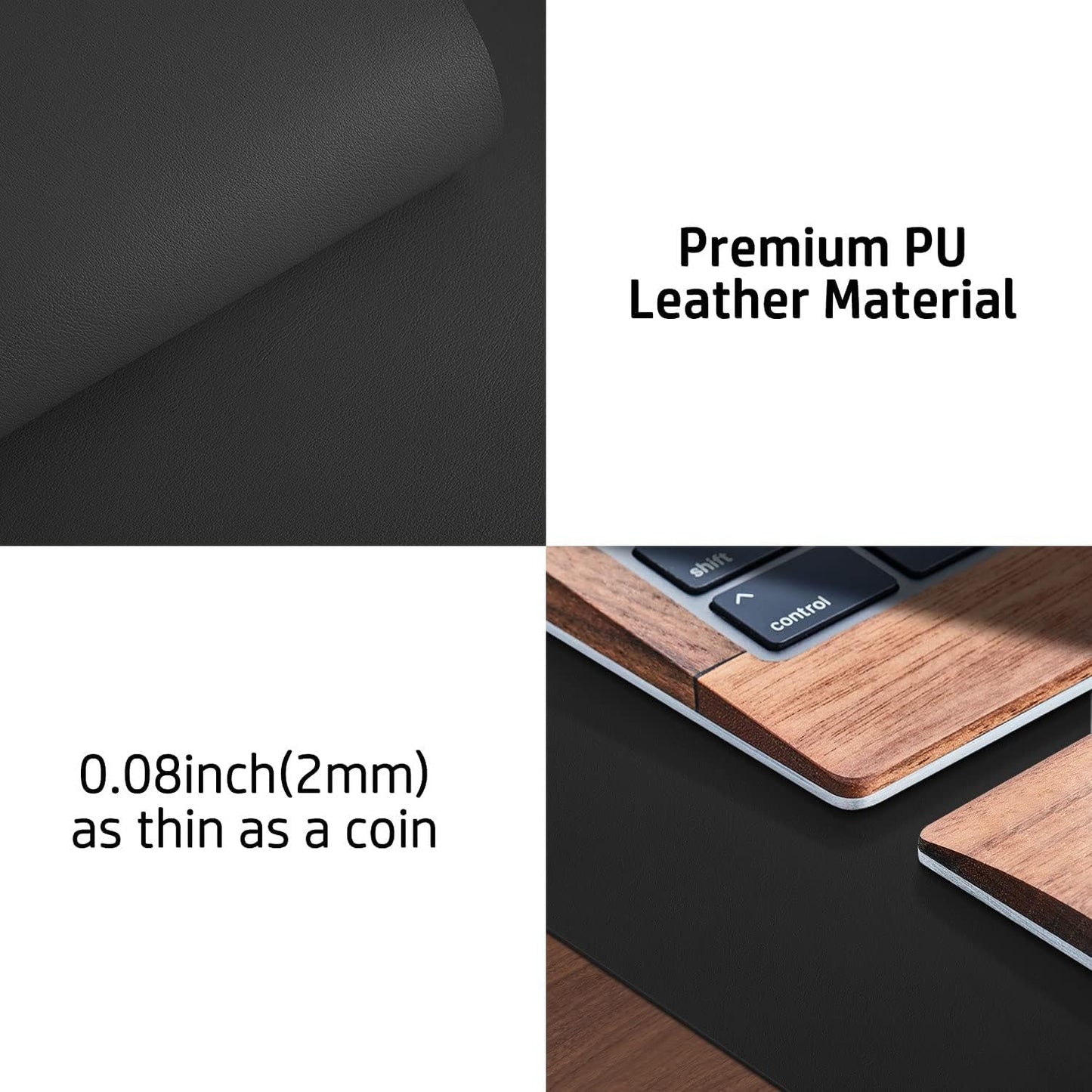 Aothia Non-Slip Waterproof PU Leather Desk Pad Protector for Mouse, Writing Desk, Office, Home, Laptop Blotter, 23.6" x 13.7", Black - Colors A