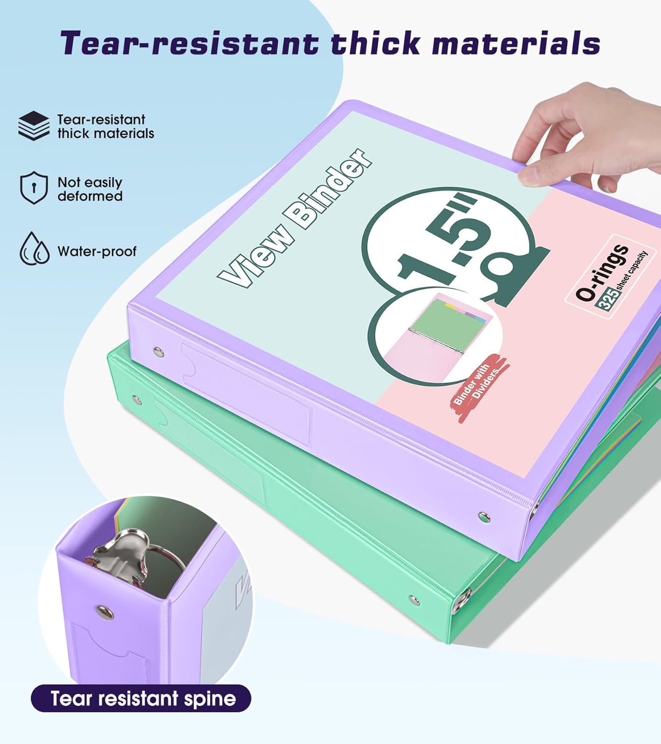 3 Ring Binder 1.5 inch，Cute Binder Organizer with 5 Tab Dividers Fits 175 Sheets of 8.5x11 Paper,Customizable Clear Cover with Inside Pockets,Aesthetic 1.5" Three Ring Binders for School Office,Purple