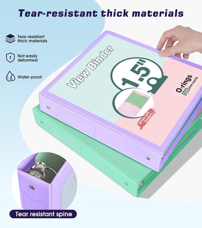 3 Ring Binder 1.5 inch，Cute Binder Organizer with 5 Tab Dividers Fits 175 Sheets of 8.5x11 Paper,Customizable Clear Cover with Inside Pockets,Aesthetic 1.5" Three Ring Binders for School Office,Purple