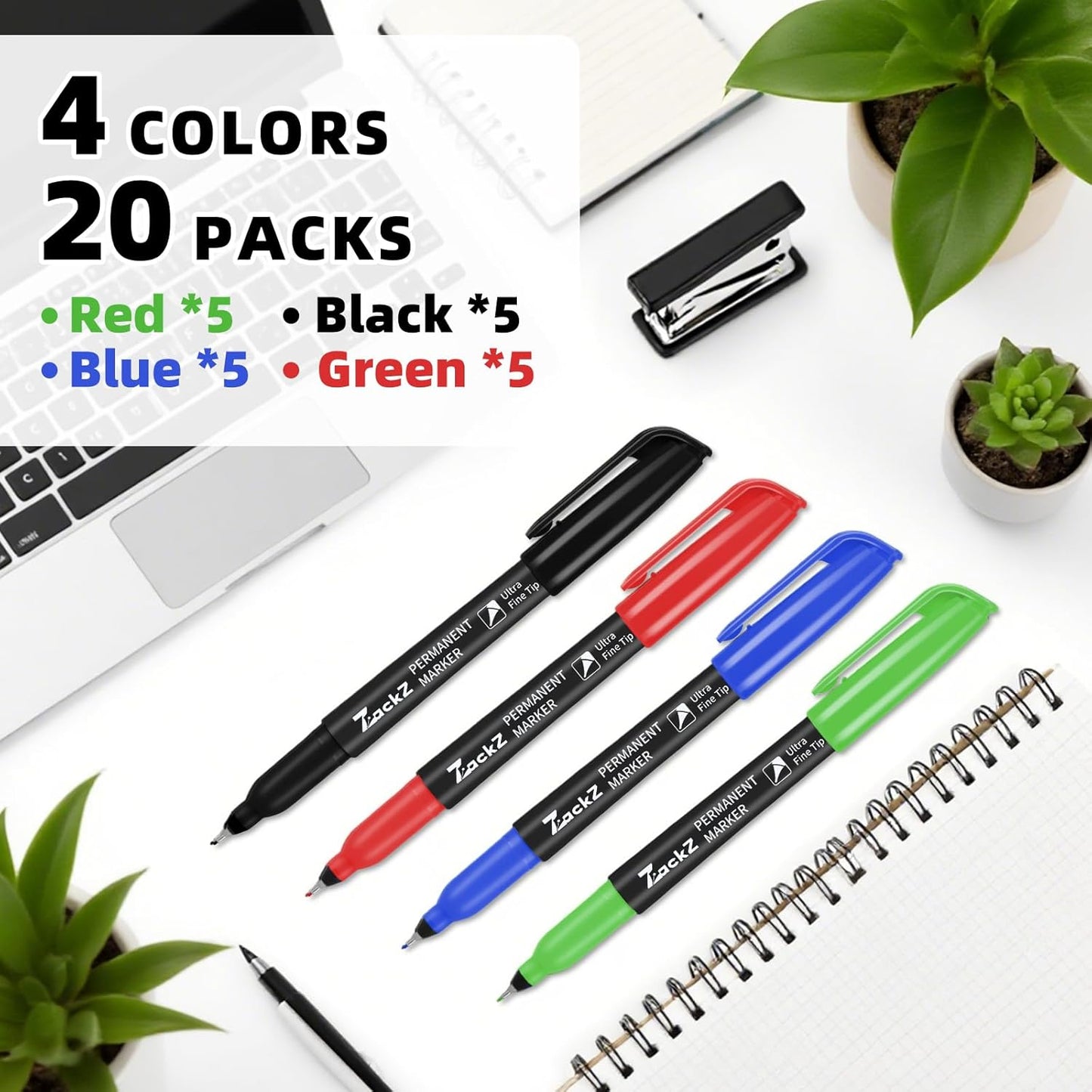 Ultra Fine Point Permanent Black Marker, 18 pack Permanent Markers, Permanent Markers Ultra Fine Tip 0.4 mm Tip, Waterproof & Fade-Proof Ink, Quick Drying, Writing on Paper, Plastic, Metal, Glas