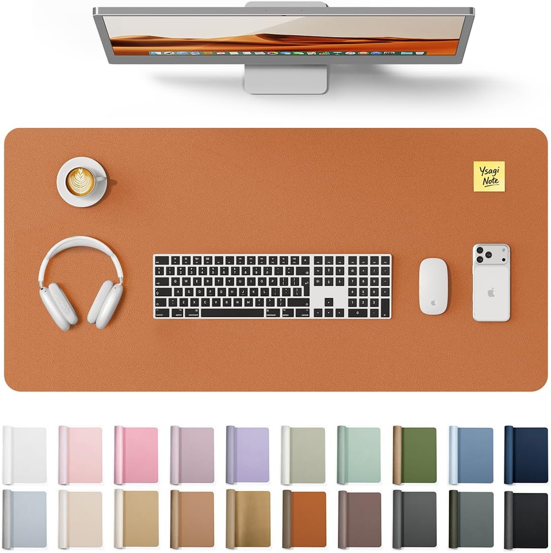YSAGi Leather Office Desk Pad Protector, Large Mouse Pad, Non-Slip, PU Leather, Laptop Desk Blotter, Waterproof Writing Pad for Office and Home, Black, 23.6" x 13.8" - Colors A
