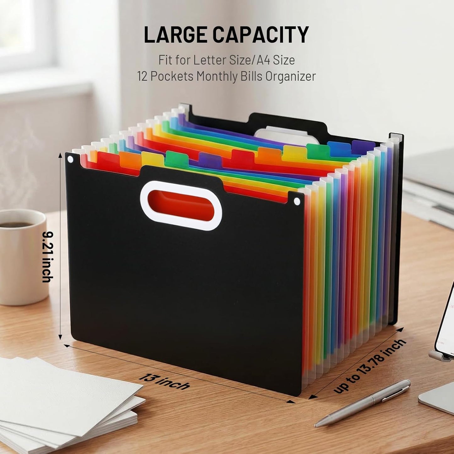 Comix Expanding File Folder, 13 Pockets Accordion File Organizer, Letter/A4 Size Document Organizer for Home Office School, Pink