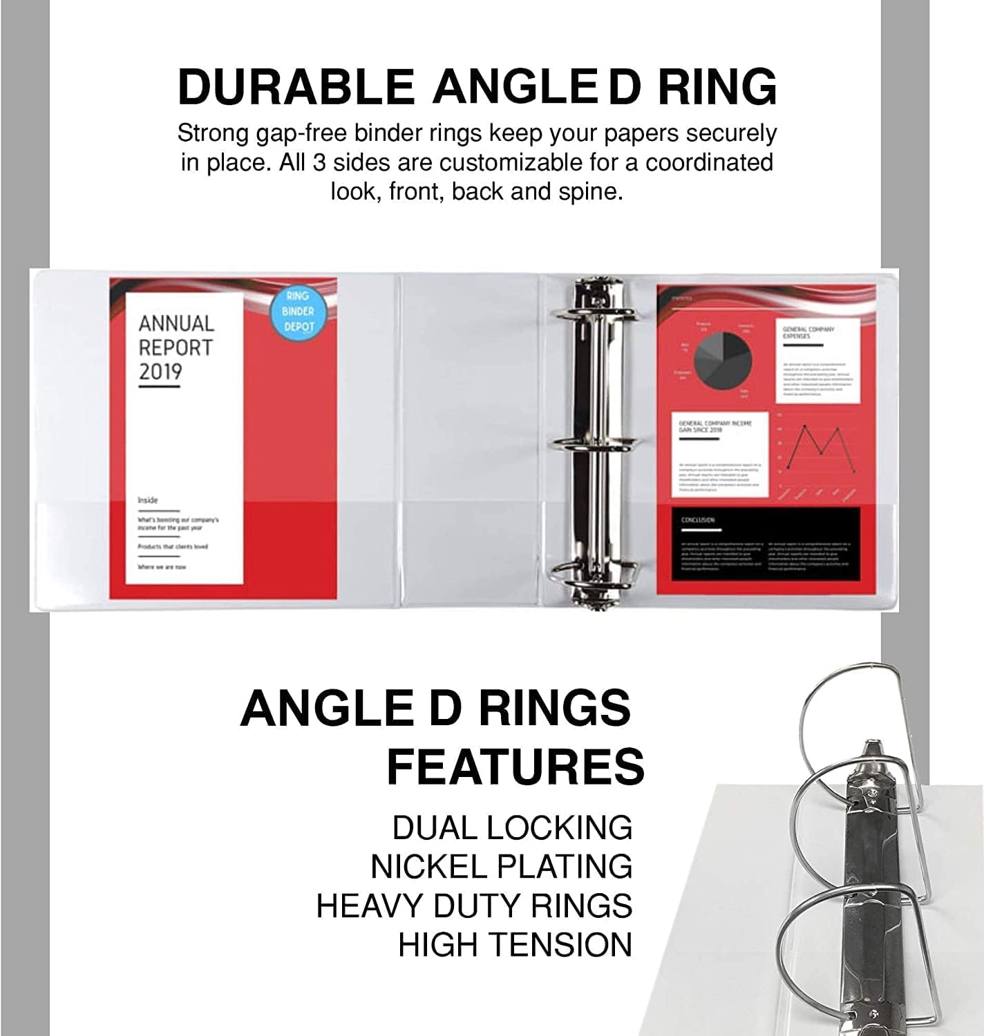 3 Ring Binder, Professional Angle D Ring Binder 5 Inch, Presentation Folder for Standard Pages 8.5 x 11 with Pockets, Crystal Clear View White (1 Pack)