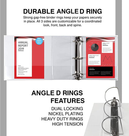 3 Ring Binder, Professional Angle D Ring Binder 5 Inch, Presentation Folder for Standard Pages 8.5 x 11 with Pockets, Crystal Clear View White (1 Pack)