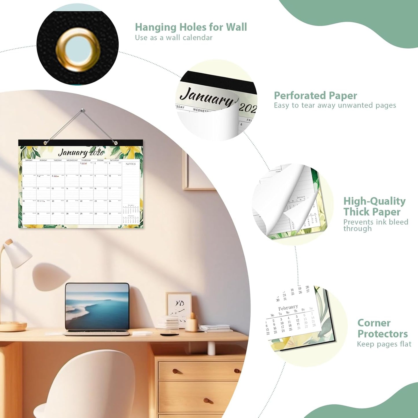 2026 Desk Calendar, Large Desktop/Wall Monthly Calendar (Jan. 2026 - Jun. 2027) 17'' x 12'' School Year Desk Planner for Teacher Family School Office Supplies