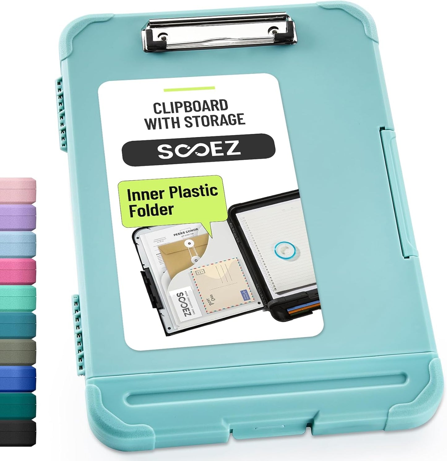Sooez Reinforced Clipboard with Storage, Inner Plastic Folder Attached, Heavy Duty Plastic Clip Boards 8.5x11 with Pen Holder, High Capacity Nursing Clipboard for Teacher Office Home, Letter / A4 Size