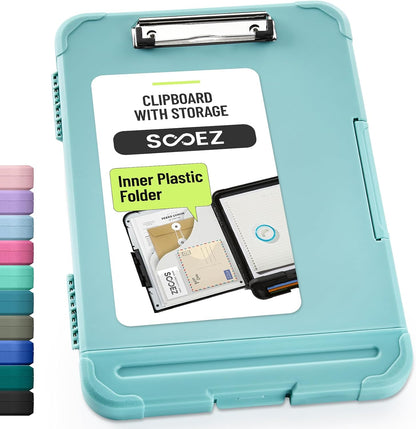 Sooez Reinforced Clipboard with Storage, Inner Plastic Folder Attached, Heavy Duty Plastic Clip Boards 8.5x11 with Pen Holder, High Capacity Nursing Clipboard for Teacher Office Home, Letter / A4 Size
