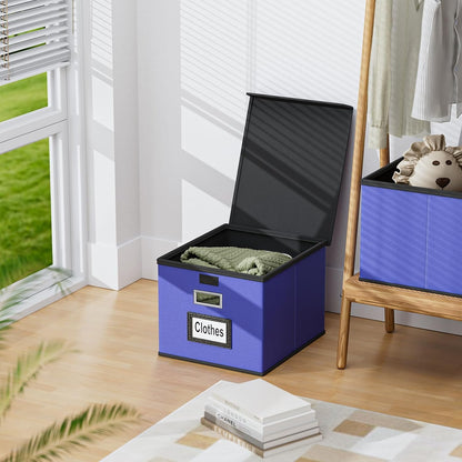 Huolewa Upgraded Portable File Organizer Box with Lid, Collapsible Linen Hanging Filing Storage Boxes with Plastic Slides, Decorative Home/Office Filing System Box for File and Folders Storage (Gray)