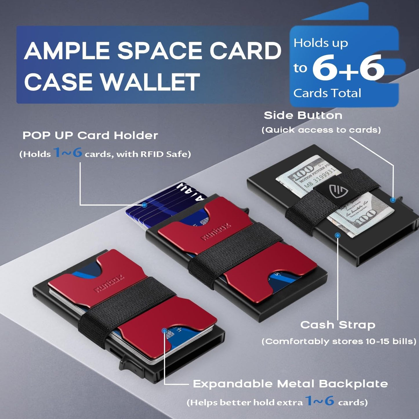 RUNBOX Slim Card Holder Wallet for Men, Minimalist RFID Blocking Wallet with Pop-Up Function, Ultra-Thin Design, Metal Business Card Cases holds 6+6 Cards, Gifts for Men, Men's Accessories