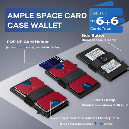 RUNBOX Slim Card Holder Wallet for Men, Minimalist RFID Blocking Wallet with Pop-Up Function, Ultra-Thin Design, Metal Business Card Cases holds 6+6 Cards, Gifts for Men, Men's Accessories