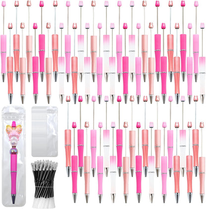 150 Pieces DIY Beadable Pen Kit – 50 Plastic Ballpoint Pens with Refills & Bags, Beads Not Included – School Supplies, Office Accessories & Craft Gifts for Students & Teachers (Multicolor)