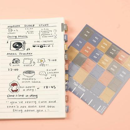 Lumintutu Laminated Planner Monthly Stickers,40 Adhesive Plan Tabs for Notebooks (2 Sets 12 Month Tabs and 16 Blank Tabs), Calendar Monthly Divider Set (Cappuccino)