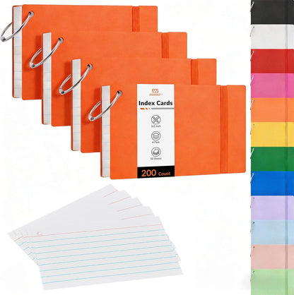 NEEWAY Ruled Index Cards with Ring 3x5 Inches, 200 Count Note Cards Lined, Flash Cards with Rings for Studying, Home and Office (Black)