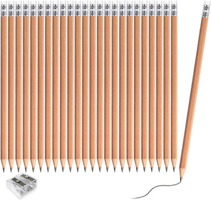 Adhere 25pcs Woodcase Pencils with Eraser Premium Pre-Sharpened Hexagon Graphite 2B pencils ideal for home, office writing including a Free Sharpener(Pink・25pcs)