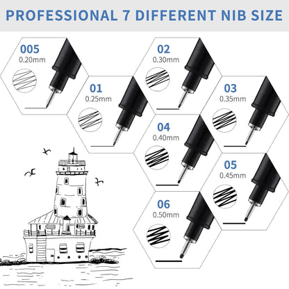 YISAN Drawing Art Pens,Micro Fineliner Pens,Fine Tip Manga Markers for Artist Sketch Technical,Black,12 Set,902195