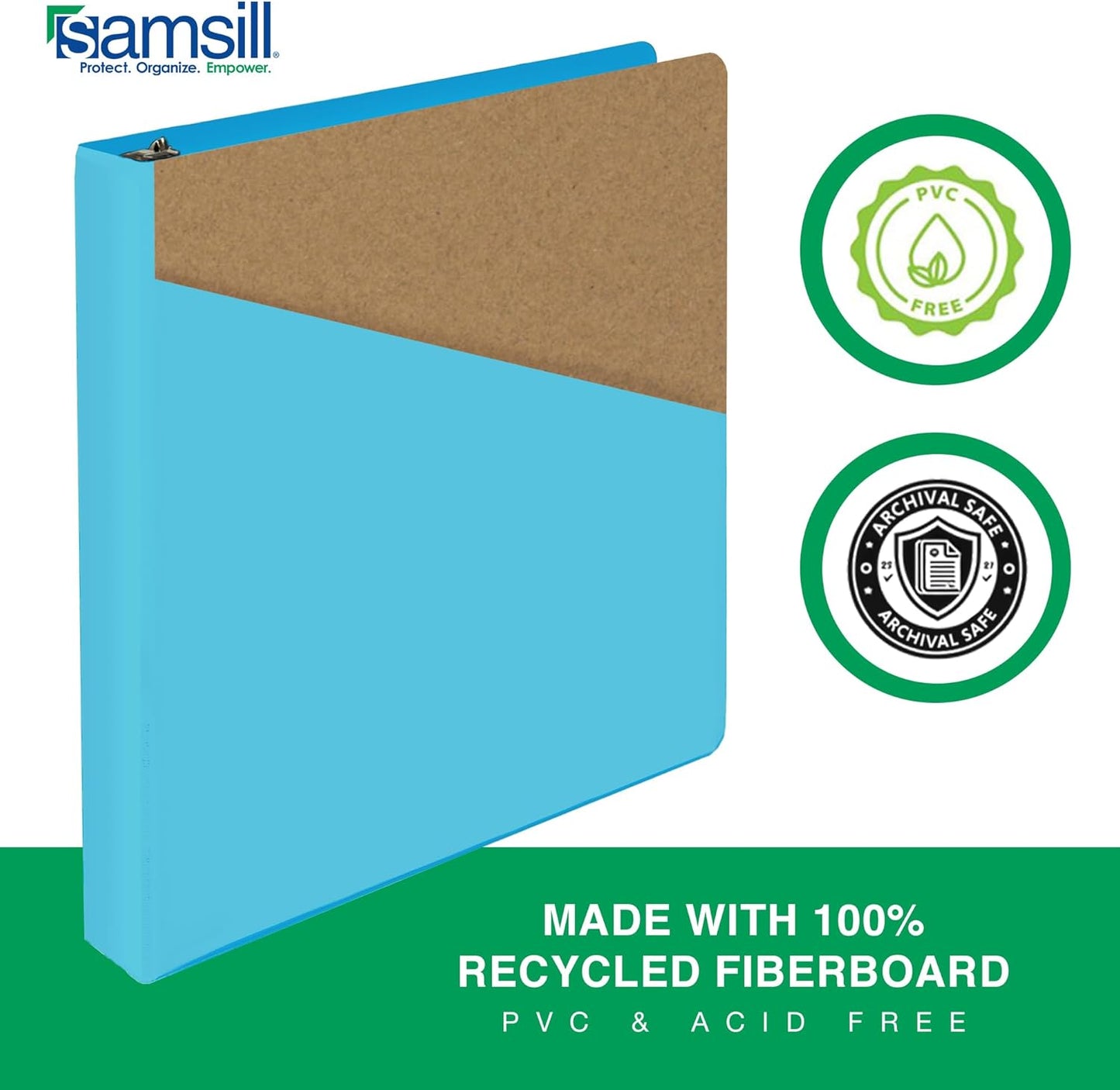Samsill Durable 4 inch 3 Ring Binder, D Ring Binder, 100% Recycled Chipboard, Black, 2 Pack