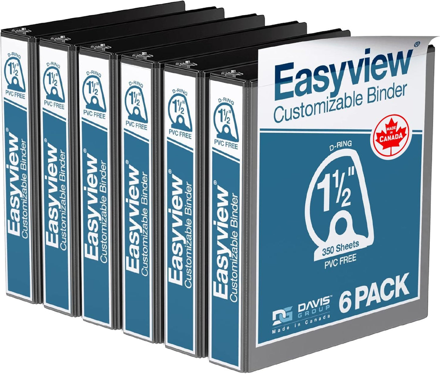 Easyview Premium 3-Ring Binders with Clear-View Covers and D Rings, Binders for School or Office, 5 Inch, Pack of 4, White