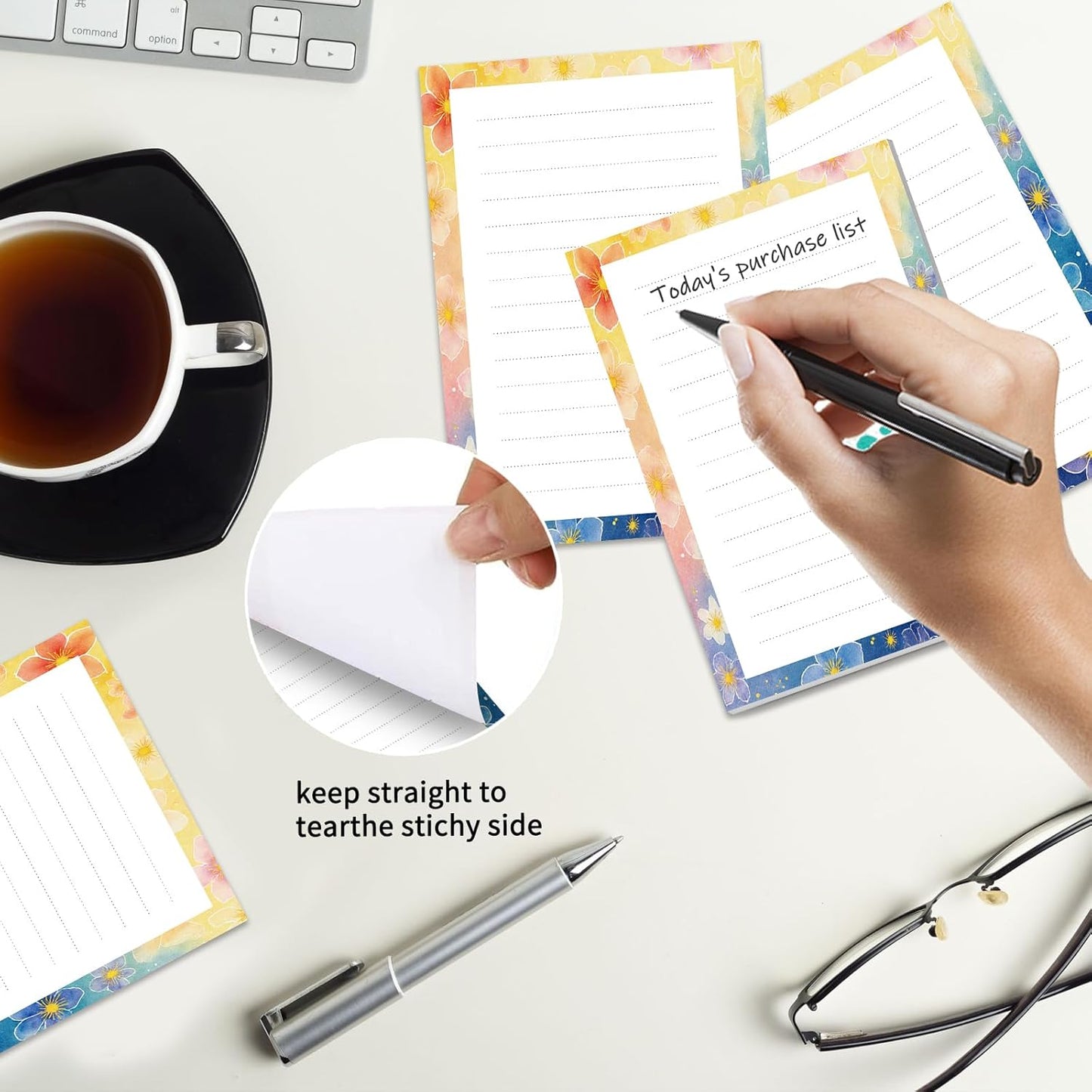 2 Pack Sticky Notes 4x6 in, Funny Large Notepads with Lines, Cute Self-Stick Memo Note Pads for Office, Home, Meeting Luxury Boho Flowers
