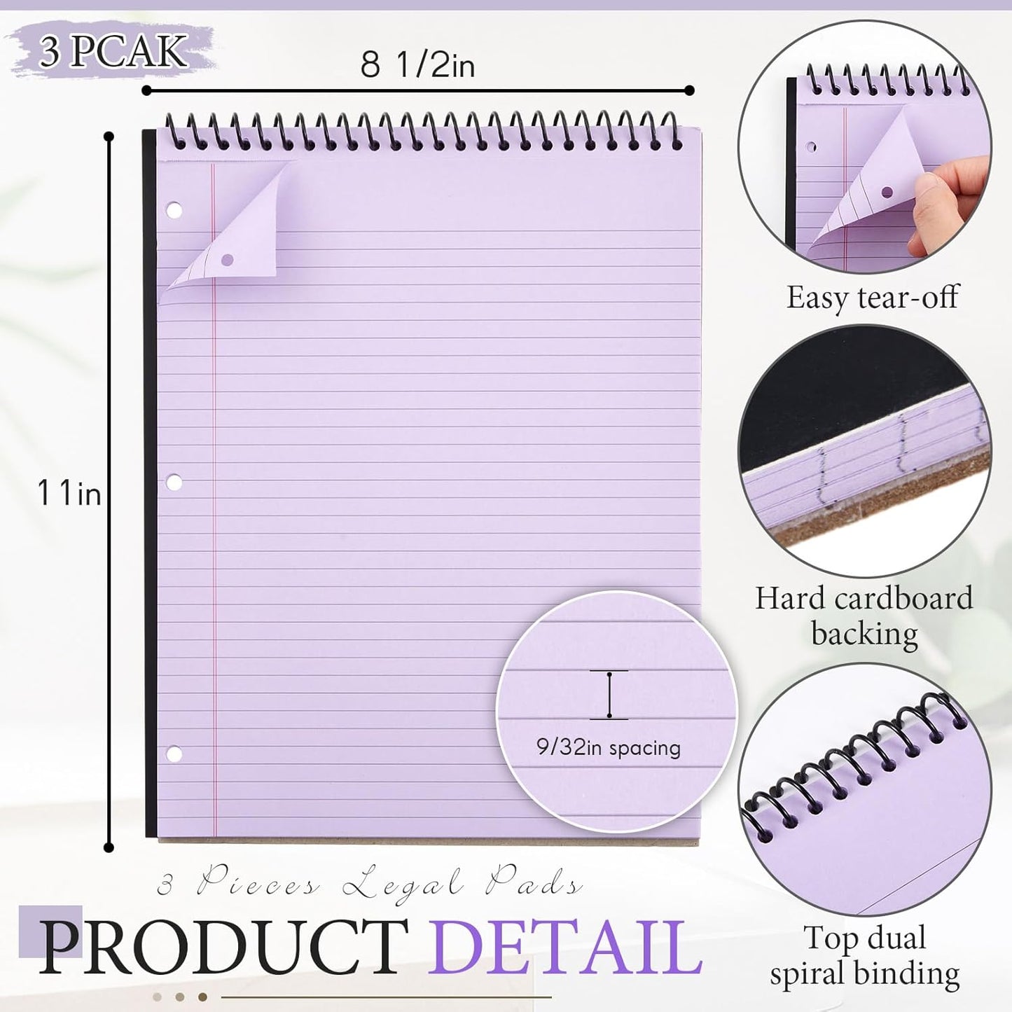 MotiMind 10 Pack 8.5" x 11" Top Spiral Notebook with 3 Hole Punched Morandi Colors Legal Pads College Ruled Notepad 50 Sheets Hard Cardboard Paper Wirebound Notepad for Office School Business