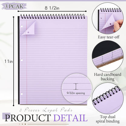 MotiMind 10 Pack 8.5" x 11" Top Spiral Notebook with 3 Hole Punched Morandi Colors Legal Pads College Ruled Notepad 50 Sheets Hard Cardboard Paper Wirebound Notepad for Office School Business