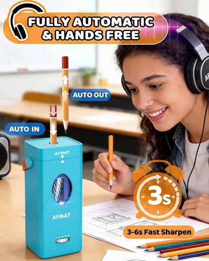 AFMAT Electric Pencil Sharpener, Rechargeable & Cordless, Fully Automatic Pencil Sharpener for Classroom, Auto in & Out, 5 Sharpness Modes, Heavy Duty Sharpeners for 6-12mm No.2/Jumbo Pencils PSC7